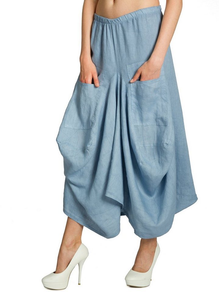 Caspar Faltenrock RO018 leichter langer Damen Sommer Leinenrock mit Fronttaschen von Caspar