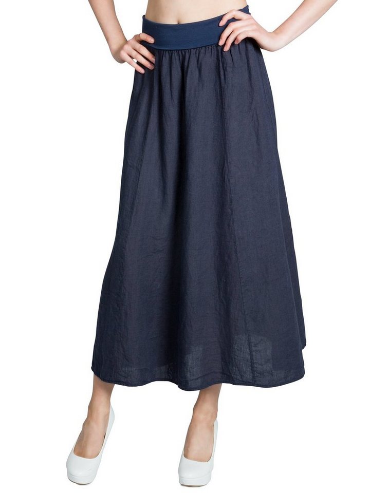 Caspar Faltenrock RO019 Damen langer Maxi Sommer Leinenrock mit figurfreundlichem Stretch Bund - Made in Italy von Caspar