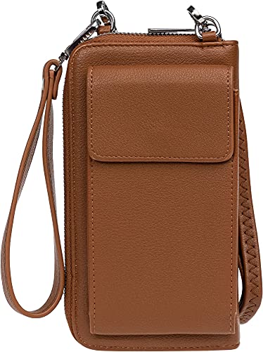 Caspar GB1014 kleine 2-in-1 Geldbörsen Handytasche zum Umhängen, Farbe:cognac, Größe:One Size von Caspar