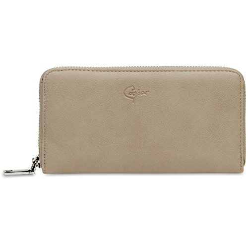 Caspar GB413 großer langer Damen Geldbeutel Geldbörse Portemonnaie mit umlaufendem Reißverschluss, Farbe:taupe, Größe:One Size von Caspar