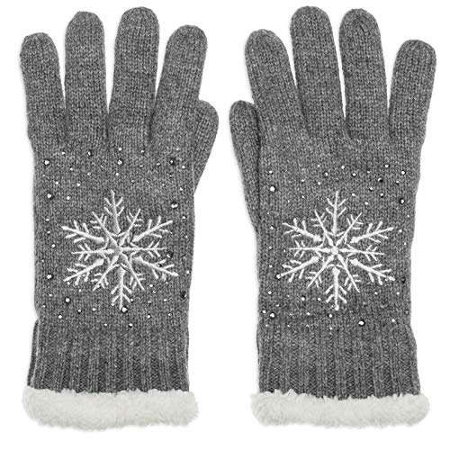 Caspar GLV009 warm gefütterte Damen Strick Handschuhe mit gesticktem Eiskristall und dezentem Strass, Farbe:grau, Größe:One Size von Caspar