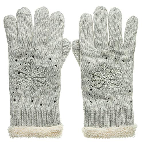 Caspar GLV009 warm gefütterte Damen Strick Handschuhe mit gesticktem Eiskristall und dezentem Strass, Farbe:hellgrau, Größe:One Size von Caspar