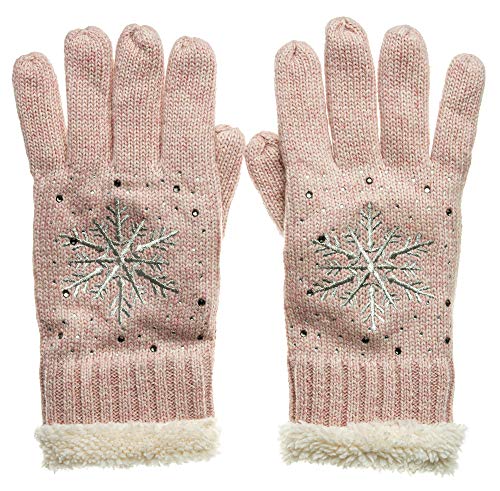 Caspar GLV009 warm gefütterte Damen Strick Handschuhe mit gesticktem Eiskristall und dezentem Strass, Farbe:rosa, Größe:One Size von Caspar