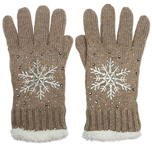 Caspar GLV009 warm gefütterte Damen Strick Handschuhe mit gesticktem Eiskristall und dezentem Strass, Farbe:sand, Größe:One Size von Caspar