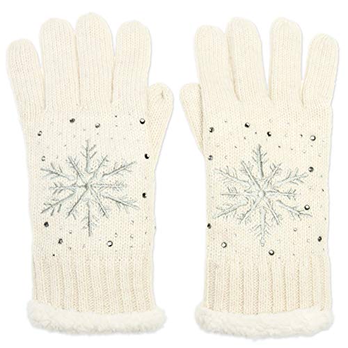 Caspar GLV009 warm gefütterte Damen Strick Handschuhe mit gesticktem Eiskristall und dezentem Strass, Farbe:wollweiß, Größe:One Size von Caspar