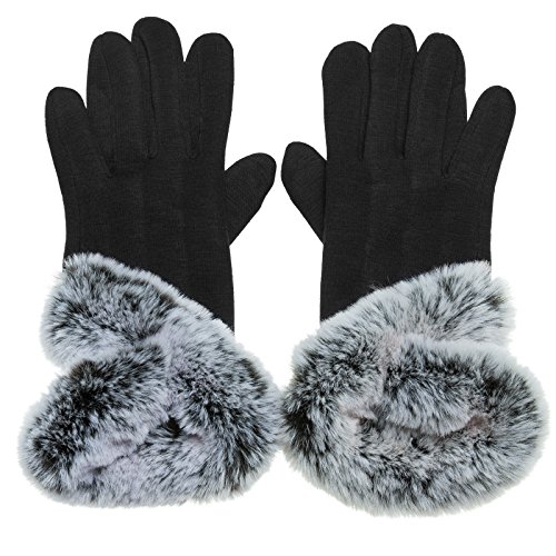 Caspar GLV012 klassisch elegante Damen Winter Baumwoll Handschuhe mit Fell Dekor und Touchscreen Funktion, Farbe:schwarz, Größe:One Size von Caspar