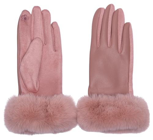 Caspar GLV017 klassisch elegante uni Damen Handschuhe mit Fell Dekor, Farbe:rosa, Accessoires:One Size von Caspar