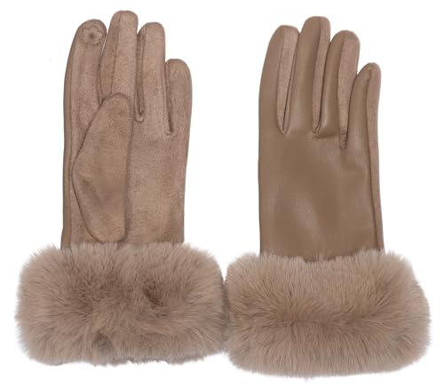 Caspar GLV017 klassisch elegante uni Damen Handschuhe mit Fell Dekor, Farbe:taupe, Accessoires:One Size von Caspar