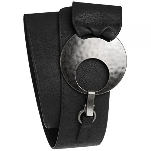 Caspar GU225 Breiter Damen Gürtel mit großer runder Metallschnalle, Gürtelgröße:115, Farbe:schwarz von Caspar