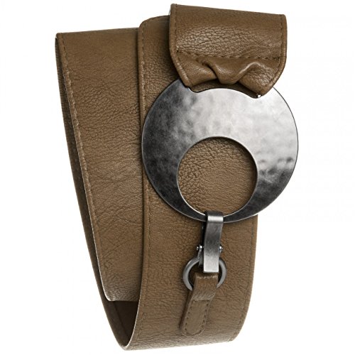 Caspar GU225 Breiter Damen Gürtel mit großer runder Metallschnalle, Gürtelgröße:95, Farbe:schlamm von Caspar