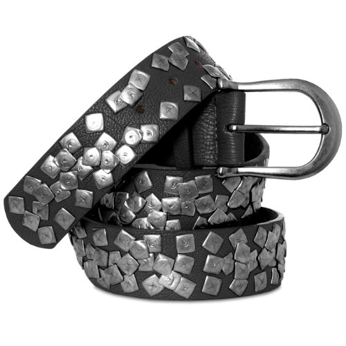 Caspar GU256 Damen Vintage Nietengürtel mit eckigen Nieten, Gürtelgröße:85, Farbe:schwarz von Caspar