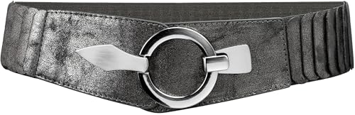 Caspar GU300 Damen elastischer breiter Stretch Taillengürtel, Farbe:dunkelsilber, Gürtelgröße:98 [für Körperumfang 110-125 cm] von Caspar