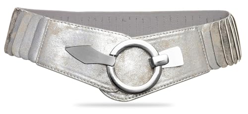 Caspar GU300 Damen elastischer breiter Stretch Taillengürtel, Farbe:silber, Gürtelgröße:83 [für Körperumfang 90-110 cm] von Caspar