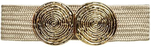 Caspar GU325 breiter elastischer Damen Stretch Taillengürtel mit goldfarbener Doppelschnalle, Gürtelgröße:70 [für Körperumfang 75-85 cm], Farbe:beige von Caspar