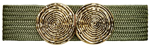 Caspar GU325 breiter elastischer Damen Stretch Taillengürtel mit goldfarbener Doppelschnalle, Gürtelgröße:70 [für Körperumfang 75-85 cm], Farbe:olivgrün von Caspar