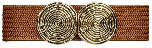 Caspar GU325 breiter elastischer Damen Stretch Taillengürtel mit goldfarbener Doppelschnalle, Gürtelgröße:80 [für Körperumfang 90-105 cm], Farbe:cognac von Caspar