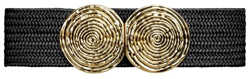 Caspar GU325 breiter elastischer Damen Stretch Taillengürtel mit goldfarbener Doppelschnalle, Gürtelgröße:80 [für Körperumfang 90-105 cm], Farbe:schwarz von Caspar
