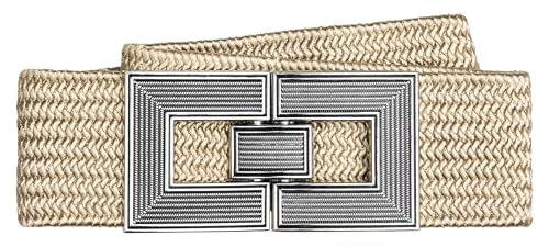 Caspar GU328 breiter elastischer Damen Stretch Taillengürtel mit stylischer Metallschließe, Farbe:beige, Gürtelgröße:75 [für Körperumfang 85-95 cm] von Caspar