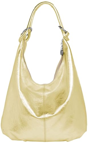Caspar Große Damen Vintage Veloursleder Tasche Samtweiche Schultertasche aus Leder - CLASSIC LINE - Modell No.617 - Made in Italy, Farbe:gold metallic von Caspar