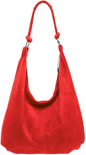 Caspar Große Damen Vintage Veloursleder Tasche Samtweiche Schultertasche aus Leder - CLASSIC LINE - Modell No.617 - Made in Italy, Farbe:rot von Caspar