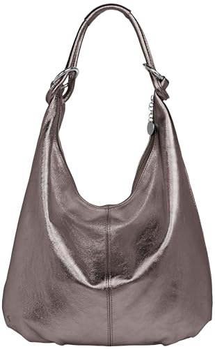 Caspar Große Damen Vintage Veloursleder Tasche Samtweiche Schultertasche aus Leder - CLASSIC LINE - Modell No.617 - Made in Italy, Farbe:taupe metallic von Caspar