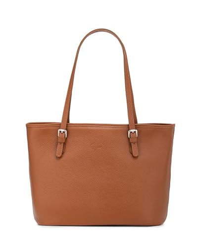 Caspar Große Leder Tote Bag Damen Shopper XL Schultertasche mit verstellbaren Schulterriemen - PREMIUM LINE - Modell No.867 - Made in Italy, Farbe:cognac von Caspar