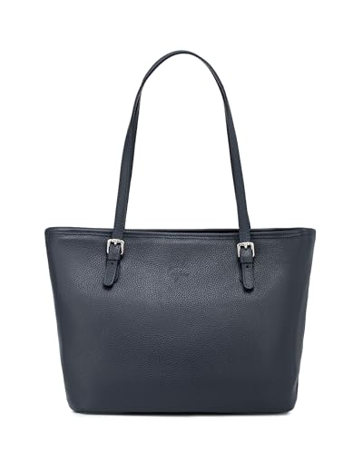 Caspar Große Leder Tote Bag Damen Shopper XL Schultertasche mit verstellbaren Schulterriemen - PREMIUM LINE - Modell No.867 - Made in Italy, Farbe:dunkelblau von Caspar