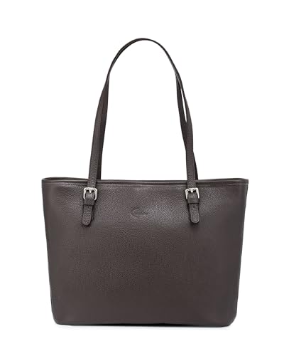 Caspar Große Leder Tote Bag Damen Shopper XL Schultertasche mit verstellbaren Schulterriemen - PREMIUM LINE - Modell No.867 - Made in Italy, Farbe:dunkelbraun von Caspar