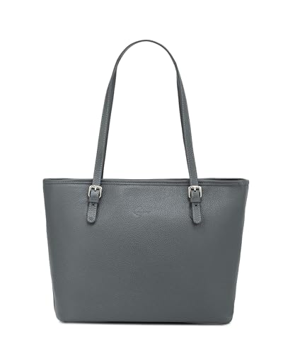 Caspar Große Leder Tote Bag Damen Shopper XL Schultertasche mit verstellbaren Schulterriemen - PREMIUM LINE - Modell No.867 - Made in Italy, Farbe:dunkelgrau von Caspar