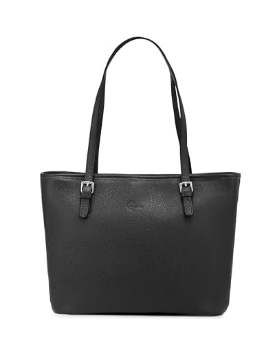 Caspar Große Leder Tote Bag Damen Shopper XL Schultertasche mit verstellbaren Schulterriemen - PREMIUM LINE - Modell No.867 - Made in Italy, Farbe:schwarz von Caspar