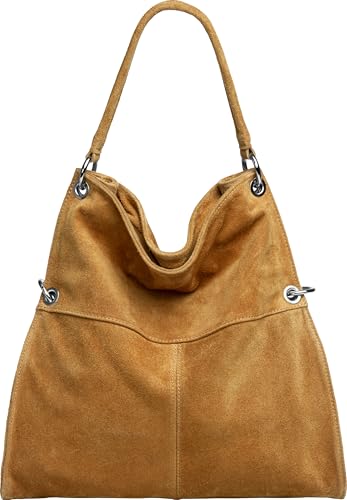 Caspar Große Vintage Leder Schultertasche Damen Handtasche aus weichem Wildleder - CLASSIC LINE - Modell No.805 - Made in Italy, Farbe:cognac, Größe:One Size Caspar Große Vintage Leder Schultertasche Damen Handtasche aus weichem Wildleder - CLASSIC LINE - Modell No.805 - Made in Italy, Farbe:cognac, Größe:One Size von Caspar