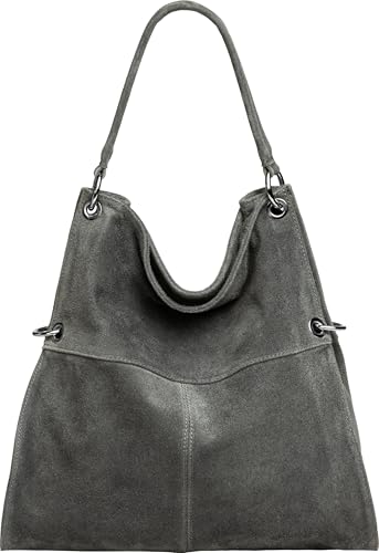 Caspar Große Vintage Leder Schultertasche Damen Handtasche aus weichem Wildleder - CLASSIC LINE - Modell No.805 - Made in Italy, Farbe:dunkelgrau, Größe:One Size Caspar Große Vintage Leder Schultertasche Damen Handtasche aus weichem Wildleder - CLASSIC LINE - Modell No.805 - Made in Italy, Farbe:dunkelgrau, Größe:One Size von Caspar