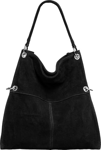 Caspar Große Vintage Leder Schultertasche Damen Handtasche aus weichem Wildleder - CLASSIC LINE - Modell No.805 - Made in Italy von Caspar