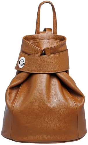 Caspar Großer Damen Leder Rucksack Eleganter City Backpack - CLASSIC LINE - Modell No.790 - Made in Italy, Farbe:cognac, Größe:Groß (BxHxT ca. 29x35x13 cm) von Caspar