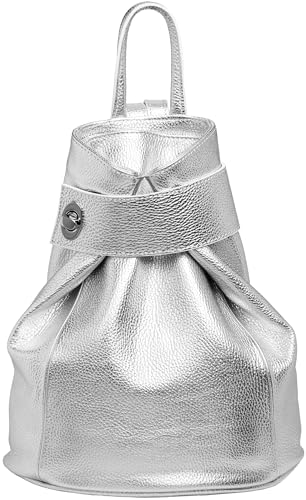 Caspar Großer Damen Leder Rucksack Eleganter City Backpack - CLASSIC LINE - Modell No.790 - Made in Italy, Farbe:silber, Größe:Groß (BxHxT ca. 29x35x13 cm) von Caspar