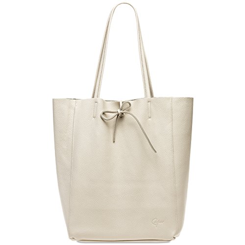Caspar Großer Damen Leder Shopper Schultertasche mit Sicherheitsfach - CLASSIC LINE - Modell No.780 - Made in Italy, Farbe:beige, Accessoires:One Size von Caspar