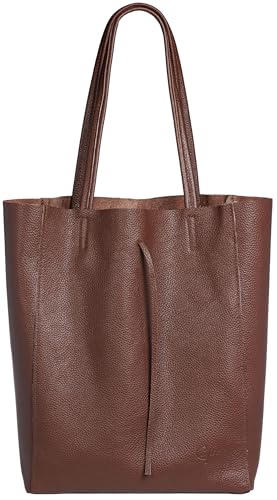 Caspar Großer Damen Leder Shopper Schultertasche mit Sicherheitsfach - CLASSIC LINE - Modell No.780 - Made in Italy, Farbe:braun, Accessoires:One Size von Caspar