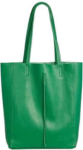 Caspar Großer Damen Leder Shopper Schultertasche mit Sicherheitsfach - CLASSIC LINE - Modell No.780 - Made in Italy, Farbe:grün, Accessoires:One Size von Caspar