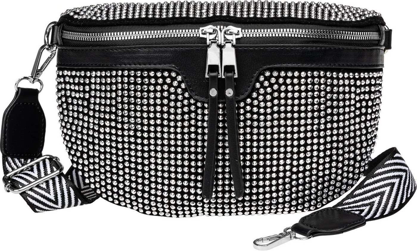 Caspar Gürteltasche TS1075 stylische große XL Damen Crossbody Bauchtasche mit Strasspailletten von Caspar