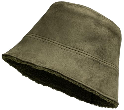 Caspar HT013 lässiger Damen Winter Fischerhut Bucket Hat mit Teddy Fleece gefüttert, Farbe:Oliv grün, Accessoires:One Size von Caspar