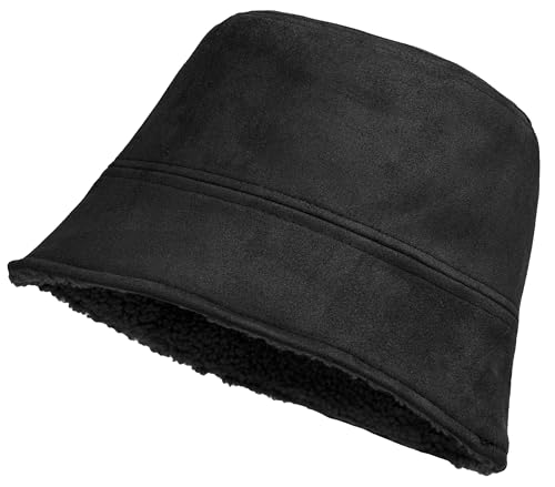 Caspar HT013 lässiger Damen Winter Fischerhut Bucket Hat mit Teddy Fleece gefüttert, Farbe:schwarz, Accessoires:One Size von Caspar