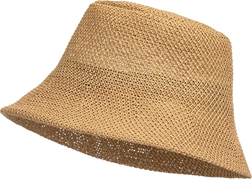 Caspar HT020 lässiger Damen Sommer Fischerhut Bucket Hat aus Toyo Stroh, Farbe:braun, Accessoires:One Size von Caspar