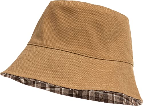 Caspar HT021 lässiger Unisex Sommer Fischerhut Bucket Hat zum Wenden Uni oder Karo Muster, Farbe:braun, Accessoires One Size:One Size von Caspar