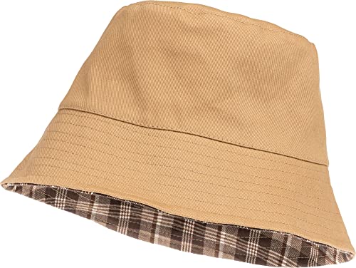 Caspar HT021 lässiger Unisex Sommer Fischerhut Bucket Hat zum Wenden Uni oder Karo Muster, Farbe:camel, Accessoires One Size:One Size von Caspar