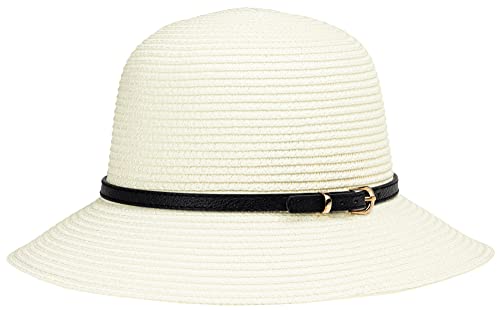 Caspar HT024 eleganter großer Damen Sommerhut Glockenhut mit breiter Krempe und schmalem Gürtelband, Farbe:Creme Weiss, Accessoires:One Size von Caspar