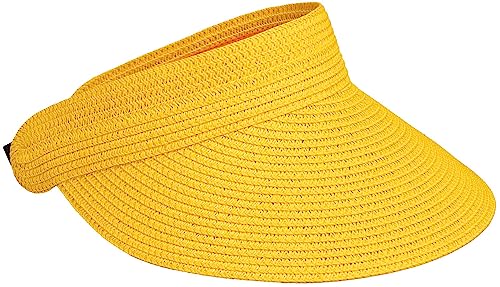 Caspar HT027 verstellbare leichte Damen Sommer Schirmmütze Sonnenvisor aus Toyo Stroh, Farbe:gelb, Größe:One Size von Caspar