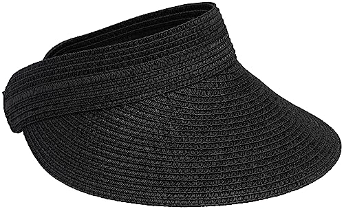 Caspar HT027 verstellbare leichte Damen Sommer Schirmmütze Sonnenvisor aus Toyo Stroh, Farbe:schwarz, Größe:One Size von Caspar