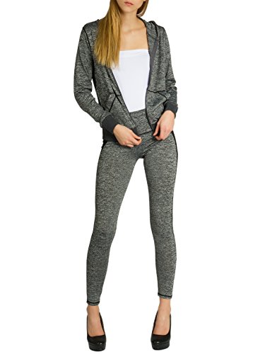 Caspar JG001 stylischer Damen Jogginganzug mit Kapuze, Größe:S/M, Farbe:grau meliert/schwarz von Caspar