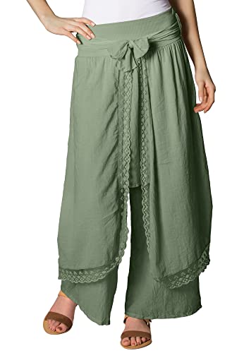 Caspar KHS001 leichte Damen Sommer Baumwoll Palazzo Hose, Farbe:Oliv grün, Größe:40 von Caspar