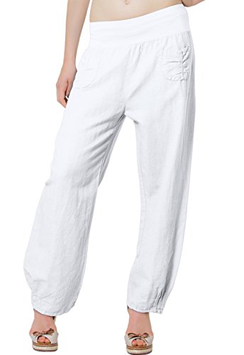 Caspar KHS006 leichte Damen Sommer Leinenhose Yogahose, Farbe:Weiss, Größe:M - DE38 UK10 IT42 ES40 US8 von Caspar